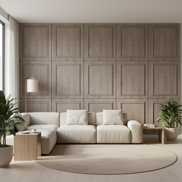 Panou decorativ MDF cu finisaj imitație lemn Nordic Oak și ramă în relief