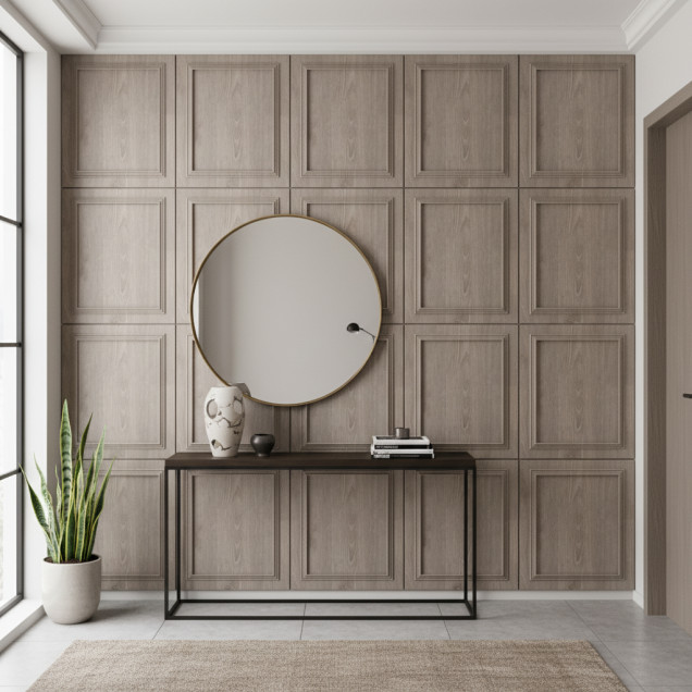 Panou decorativ MDF cu finisaj imitație lemn Nordic Oak și ramă în relief