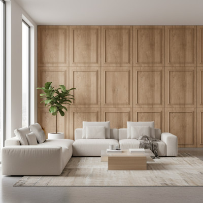 Panou decorativ MDF cu aspect de lemn Riviera Oak și ramă sculptată