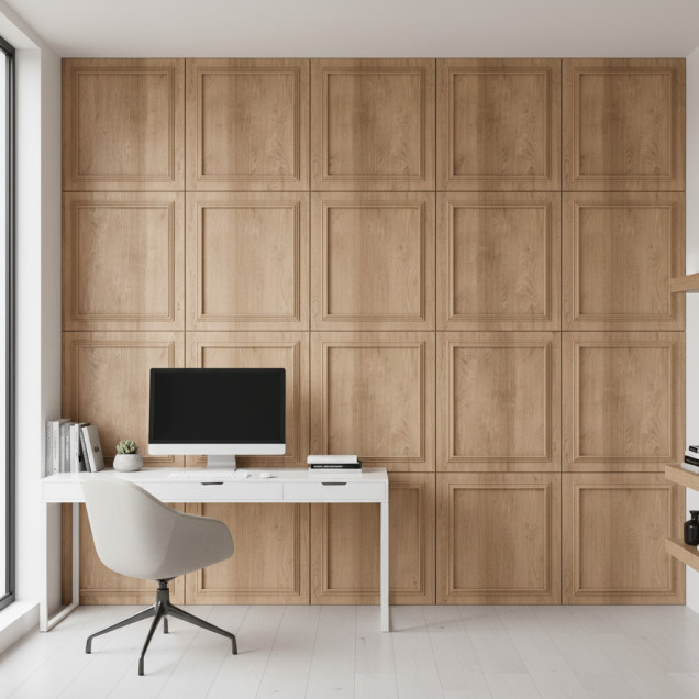 Panou decorativ MDF cu aspect de lemn Riviera Oak și ramă sculptată