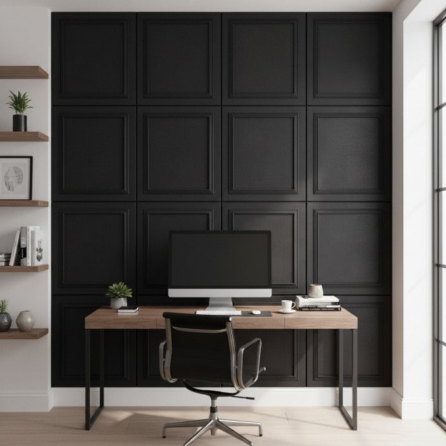 Panou decorativ MDF negru cu finisaj ceramic si cadru mulat