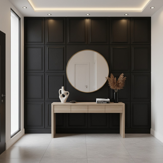 Panou decorativ MDF negru cărbune structurat cu ramă reliefată