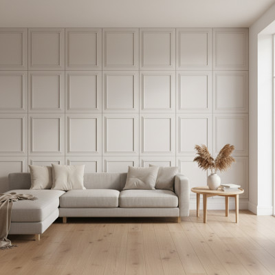 Panou decorativ MDF gri Moon, cu contururi clasice si textura subtila.
