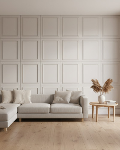 Panou decorativ MDF gri Moon, cu contururi clasice si textura subtila.