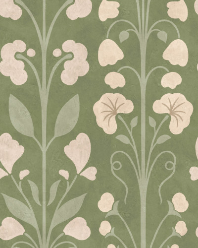 Tapet verde cu model floral folk