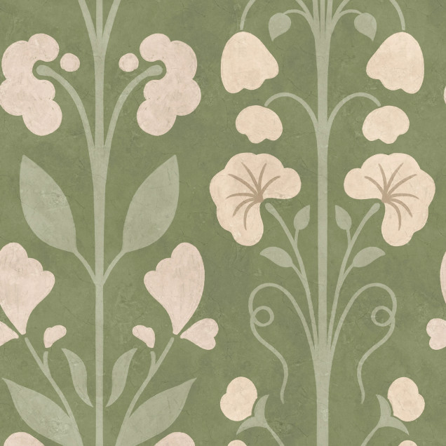 Tapet verde cu model floral folk