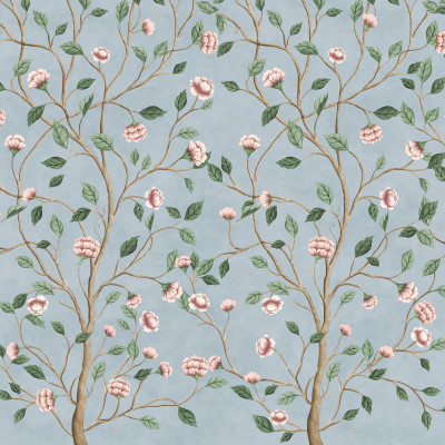 Tapet cu model floral albastru, Silent Bloom