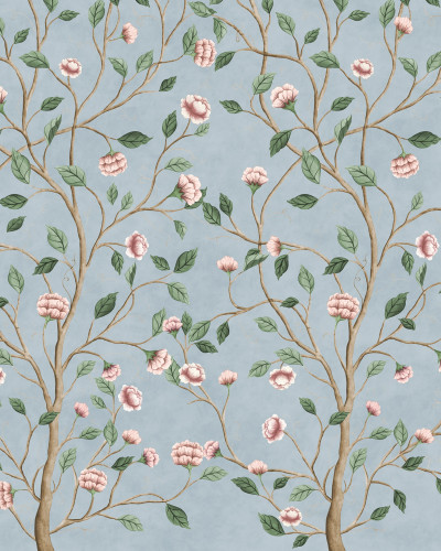 Tapet cu model floral albastru, Silent Bloom