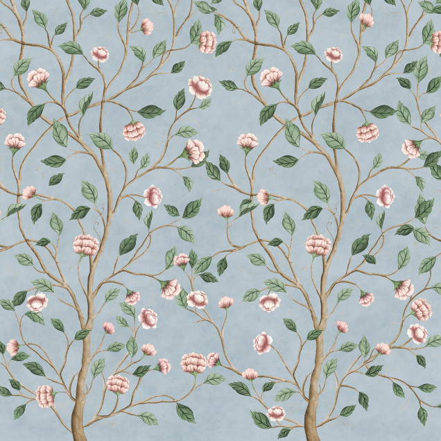 Tapet cu model floral albastru, Silent Bloom