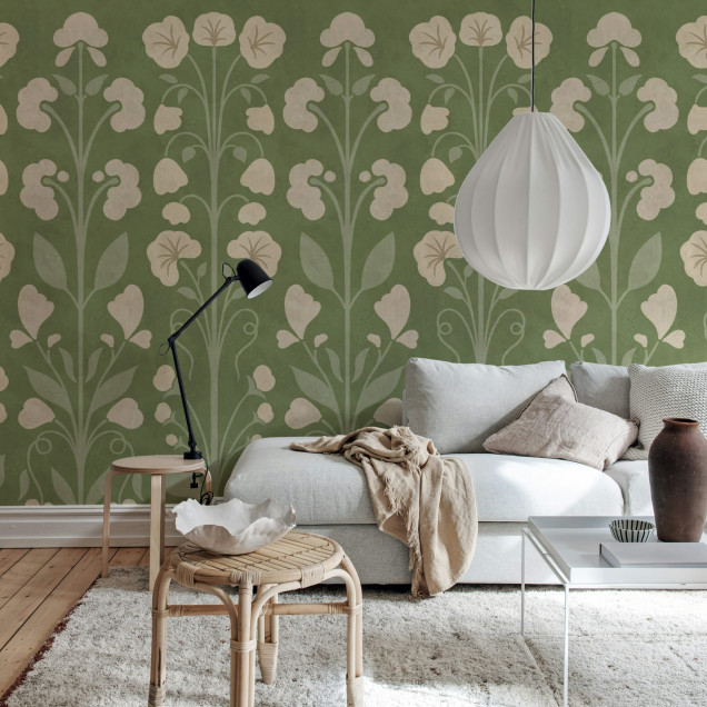Tapet verde cu model floral folk