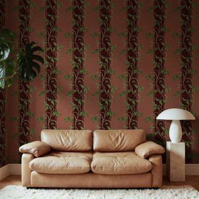 Tapet cu model floral pe fundal burgundy