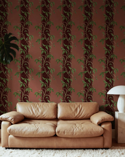 Tapet cu model floral pe fundal burgundy