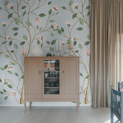 Tapet cu model floral albastru, Silent Bloom