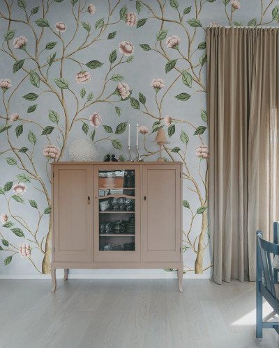 Tapet cu model floral albastru, Silent Bloom
