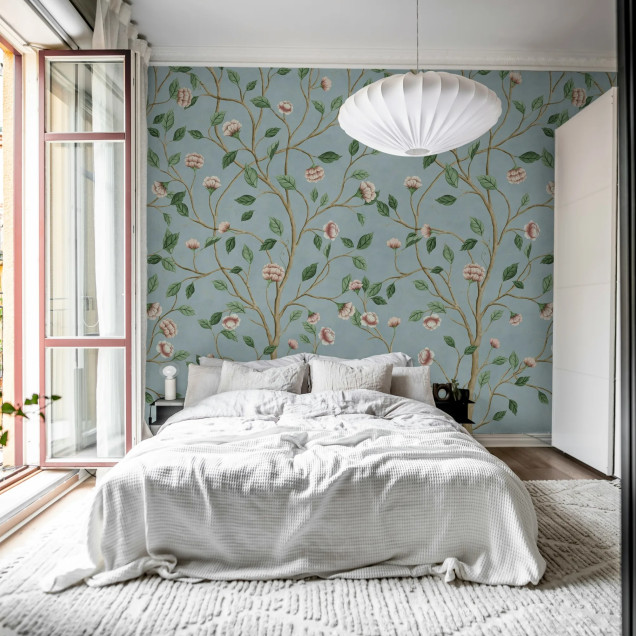 Tapet cu model floral albastru, Silent Bloom