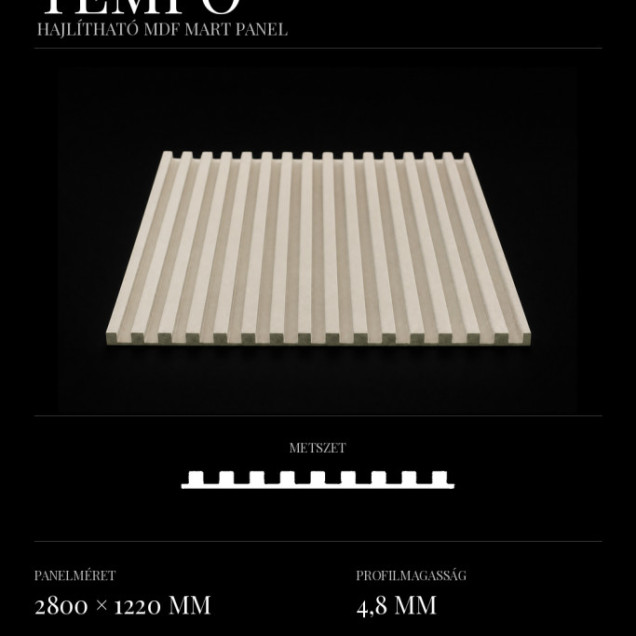 Panou decorativ flexibil canelat din MDF grunduit alb, profil Tempo