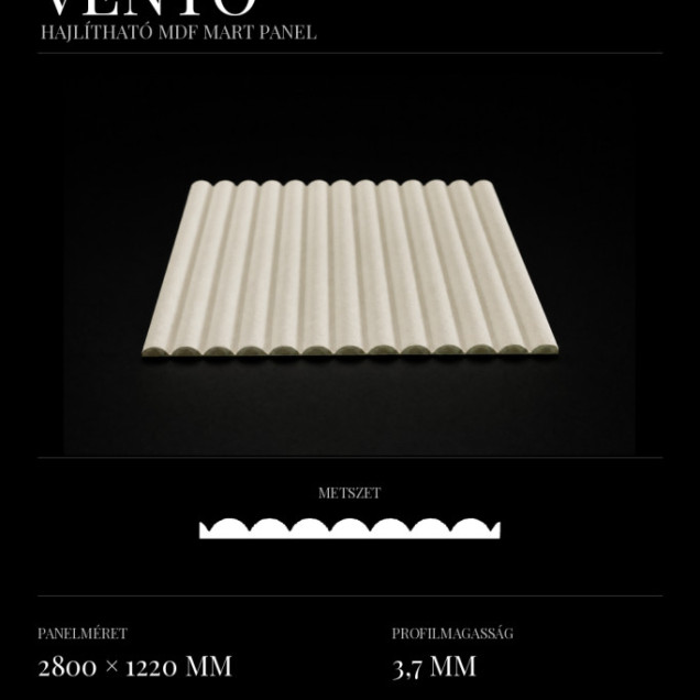 Panou decorativ flexibil canelat din MDF grunduit alb, profil Vento