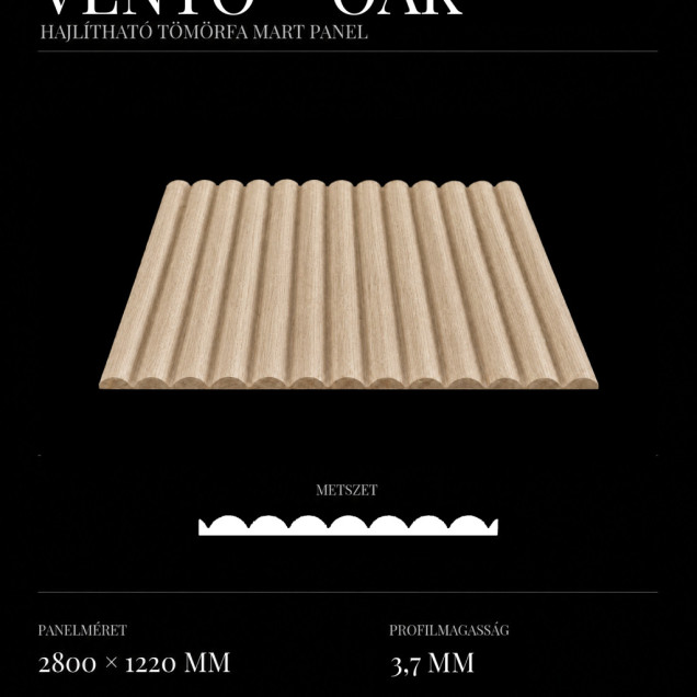 Panou decorativ flexibil canelat din furnir de stejar, profil Vento