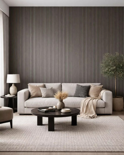 Panou acustic riflat Black Apricot montat pe perete