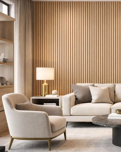 Panou acustic riflat Oak montat pe perete