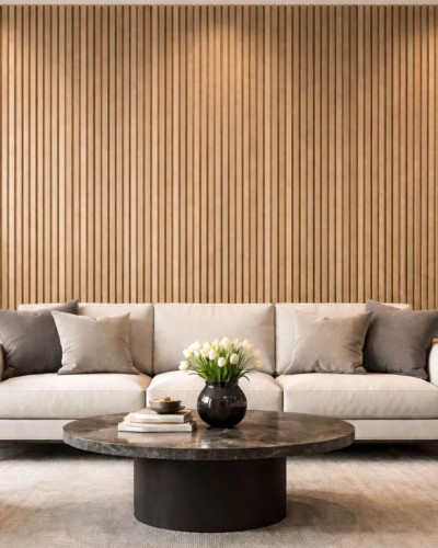 Panou acustic riflat Black Walnut montat pe perete