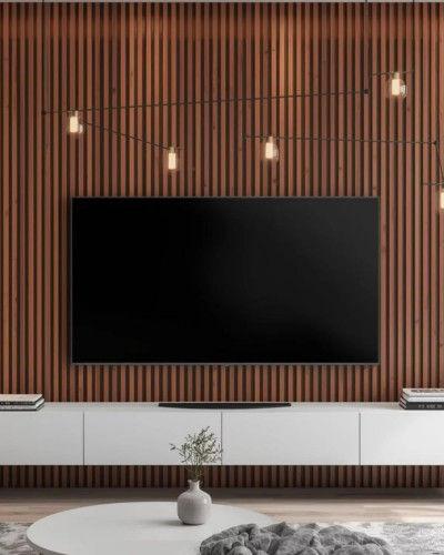 Riflaj decorativ WPC Walnut montat pe perete