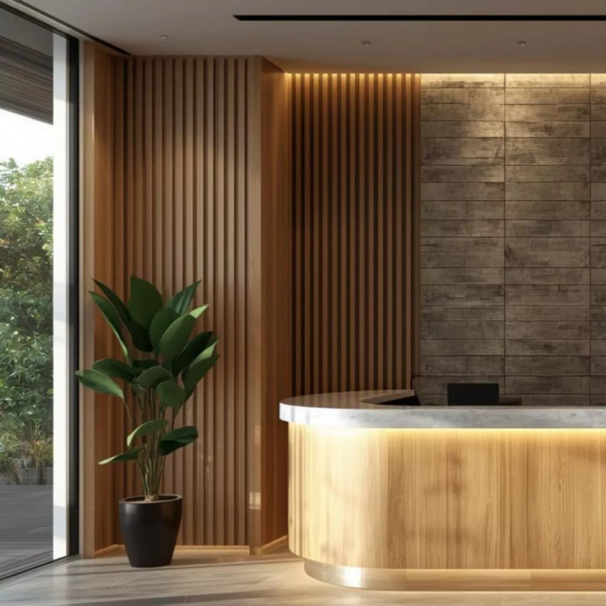 Riflaj decorativ WPC Timber montat pe perete