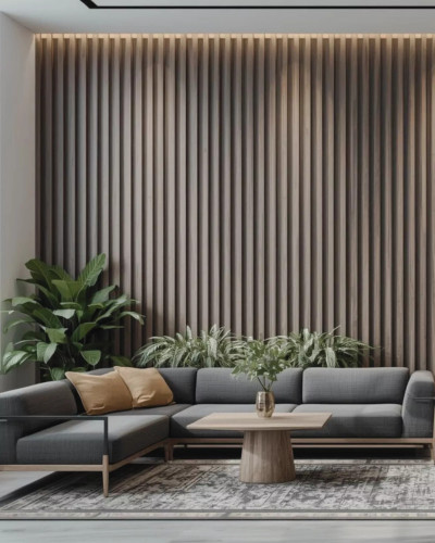 Riflaj decorativ WPC Grey Oak montat pe perete