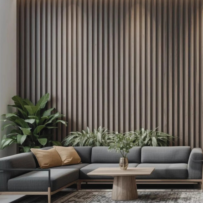Riflaj decorativ WPC Grey Oak montat pe perete