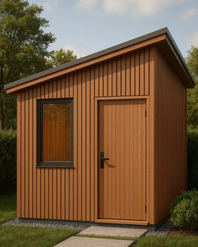 Panou riflat de exterior Teak montat pe fațadă