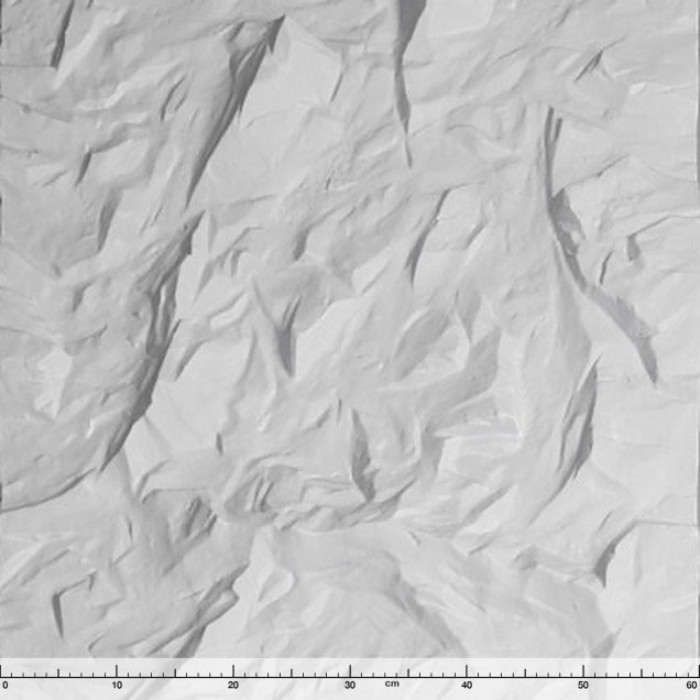 Panou decorativ vopsibil XTW-P001, vedere pe toată înălțimea de 2,9 m, relief cu pliuri adânci și creste diagonale, cu zone mai netede între ele