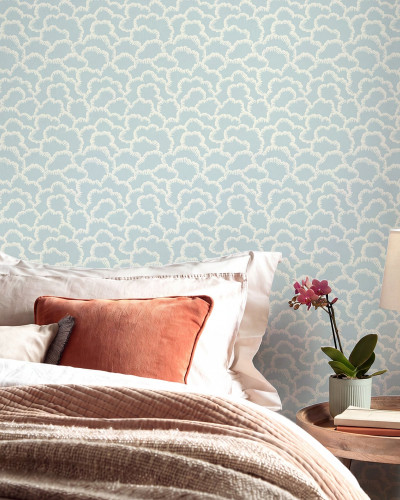Tapet cu model de nori, inspirat din mătase, Sky Blue