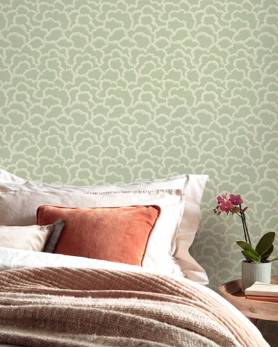 Tapet cu model de nori, inspirat din mătase, Sage Green