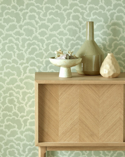 Tapet cu model de nori, inspirat din mătase, Sage Green