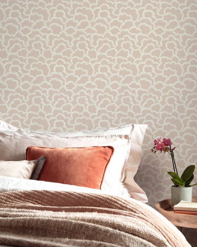Tapet cu model de nori, inspirat din mătase, Alabaster Pink