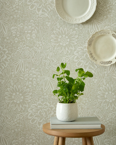 Tapet cu model floral cu bujori, Natural