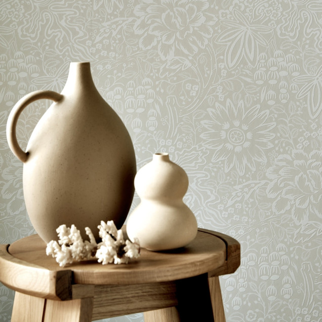 Tapet cu model floral cu bujori, Ivory