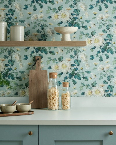 Charlotte, Teal, 1838 Wallcoverings, 5.3mp / rola