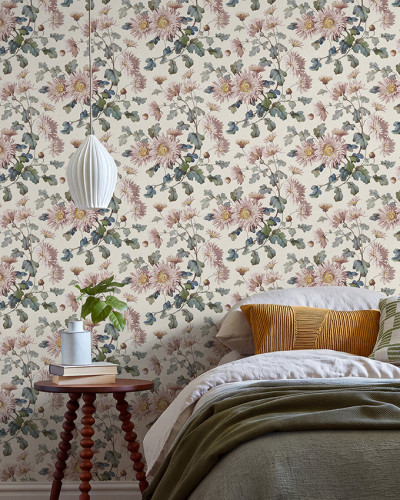 Tapet cu model floral cu crizanteme, Blush Pink