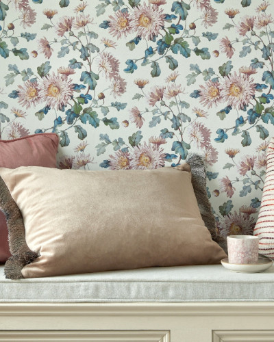Tapet cu model floral cu crizanteme, Blush Pink