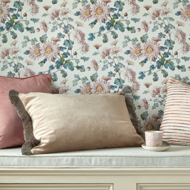 Tapet cu model floral cu crizanteme, Blush Pink