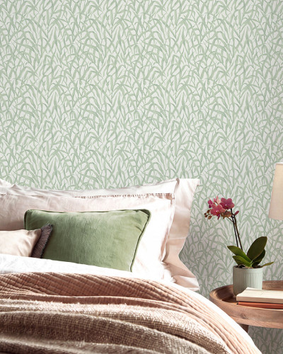 Tapet cu model cu ierburi ornamentale, Sage Green