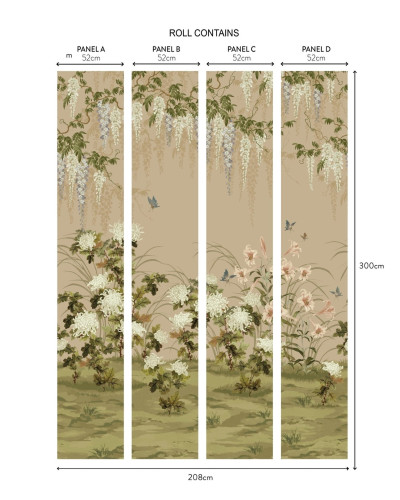 Tapet foto cu fototapet floral cu glicină (wisteria), Alabaster