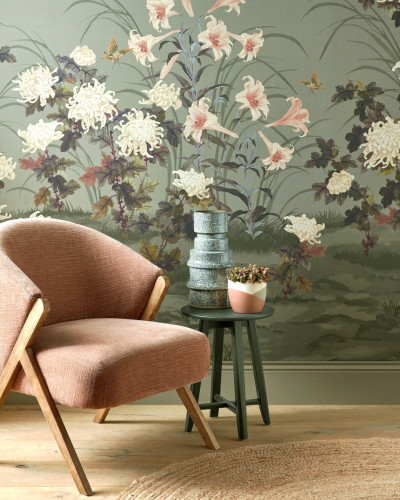 Tapet foto cu fototapet floral cu glicină (wisteria), Dark Sage