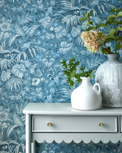 Tapet cu model floral tropical, Blue Hue