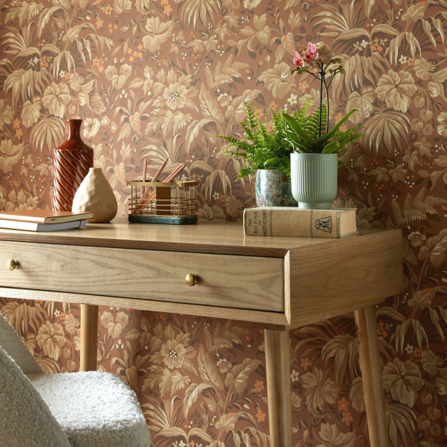 Tapet cu model floral tropical, Clay Brown