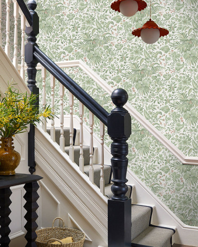 Tapet cu model floral tropical, Sage Green