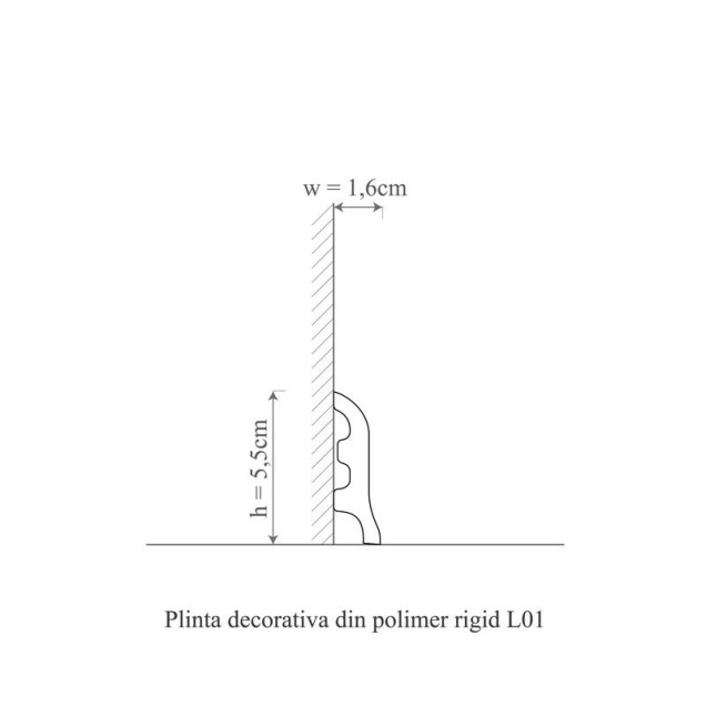 Plintă decorativă albă din polimer rigid