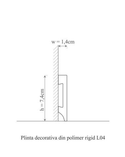 Plintă decorativă albă din polimer rigid la baza peretelui
