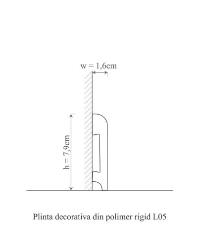 Plintă decorativă albă din polimer rigid la baza peretelui și a podelei